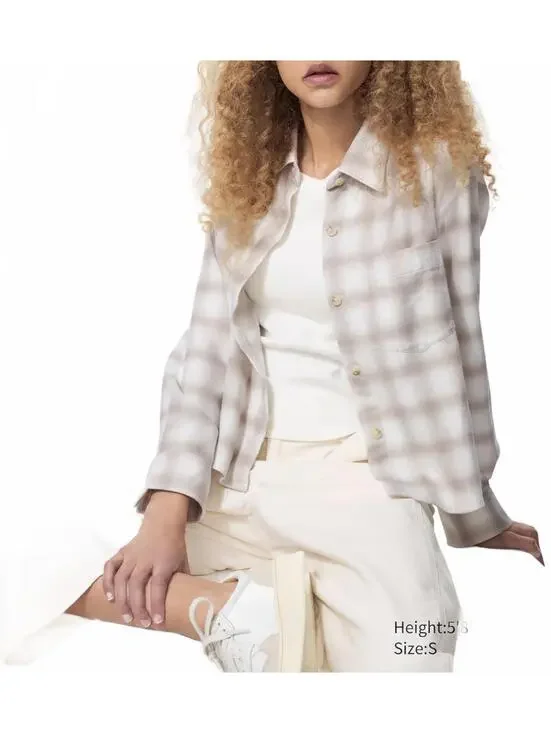 Uniqlo Flannel Boxy Cropped Shirt | Ombre Checked NWT Off White Unisex XL - Picture 3 of 8